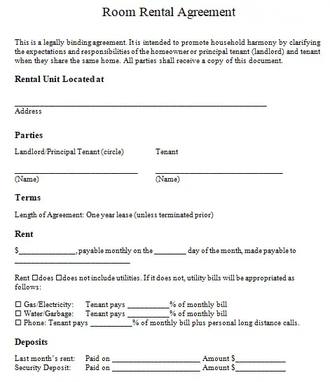 Free Room Lease Agreement Template