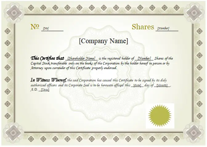 dividend certificate template
