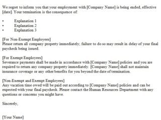 Free Termination of Employment Letter Templates & Samples (Word / PDF ...