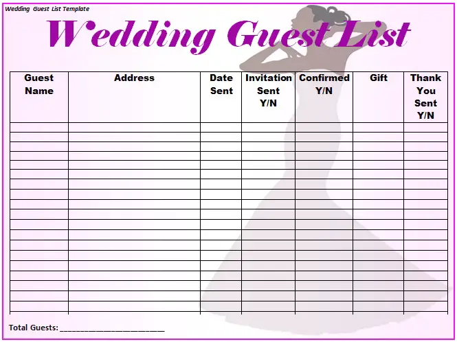 17  Printable Wedding Guest List Templates (Excel / Word) Best