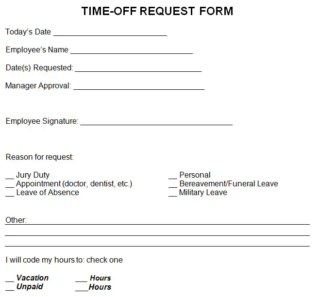 Printable Request Off Form - Printable Forms Free Online