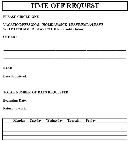 Free Printable Time Off Request Forms Templates Word PDF Best Collections