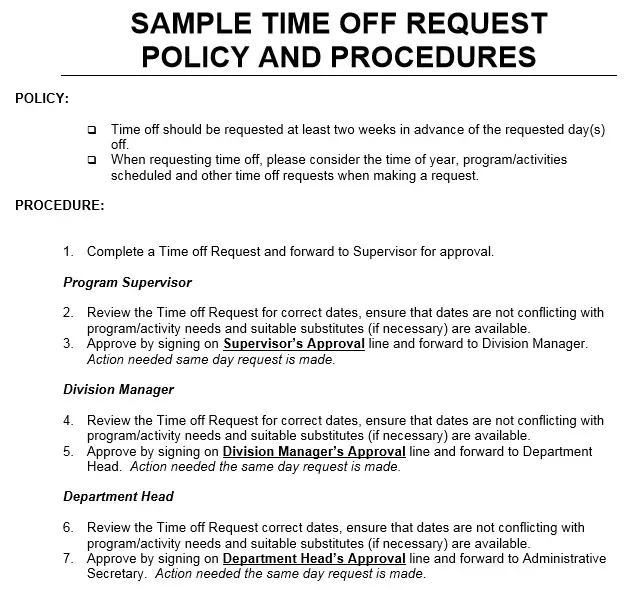 Time Off Request Policy Template