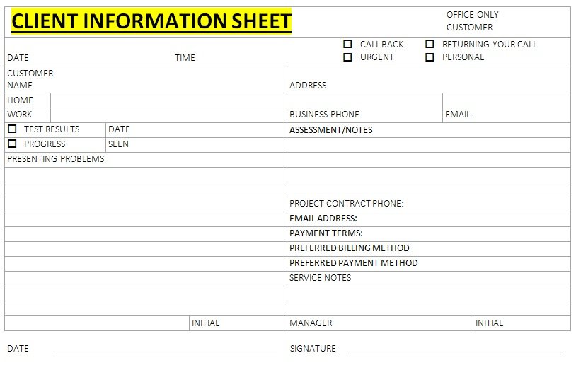 Client Information Sheet Template Word Free Printable Templates