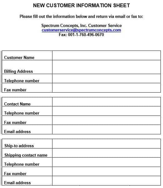 Customer Information Form Template Word