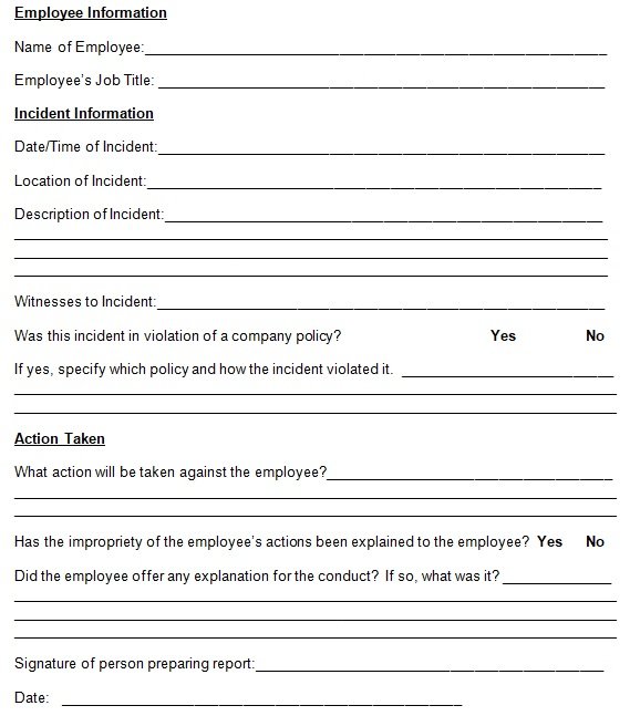 30 Free Printable Employee Write up Forms Word PDF Best Collections