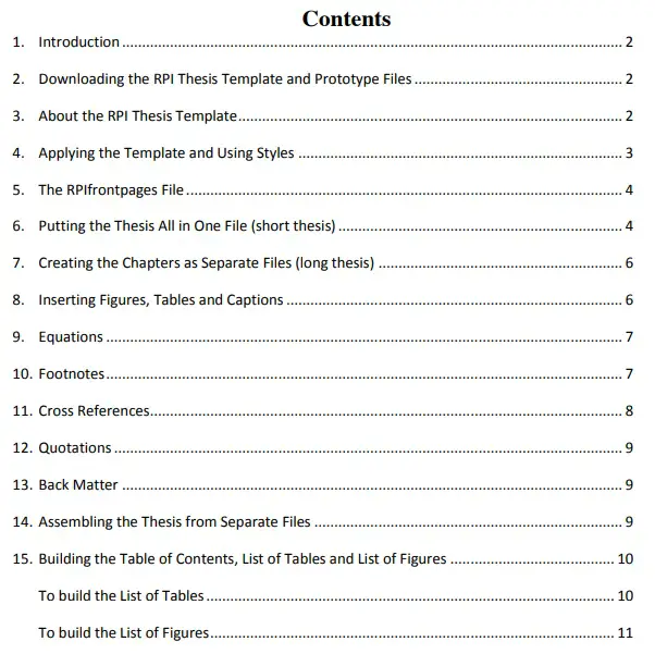 Table Of Contents Example Template