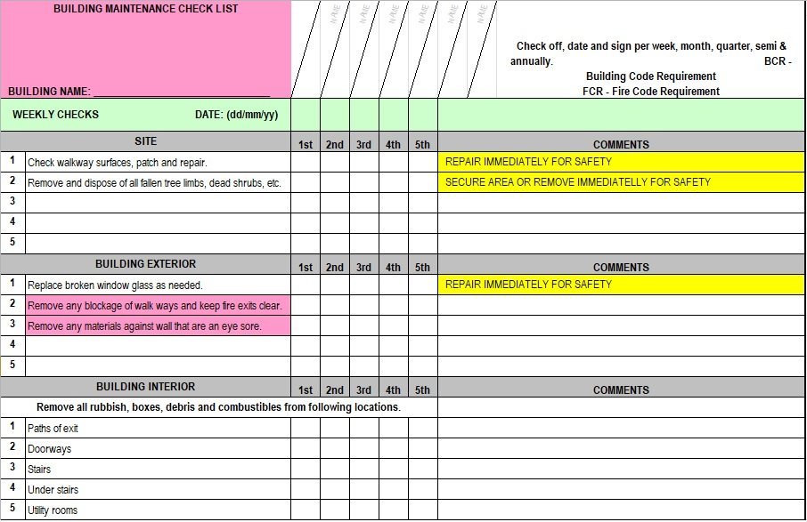 Building Maintenance Checklist Template 12 Free Word Excel And PDF 