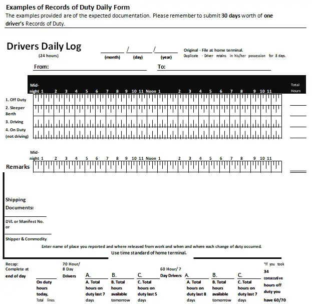 truck driver daily log