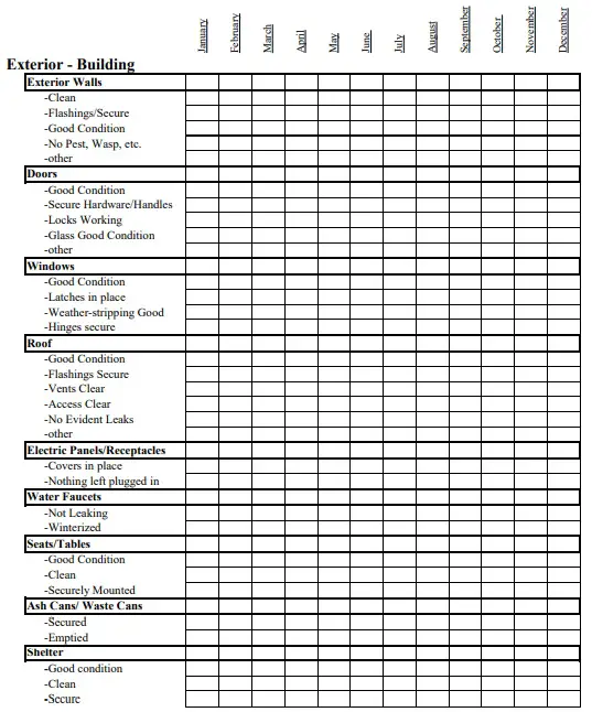 Building Maintenance Checklist Template Excel