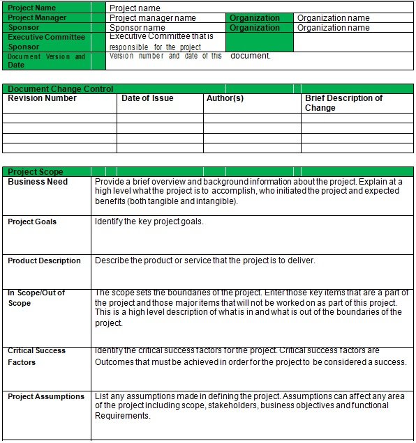 Project Charter Template Ms Word