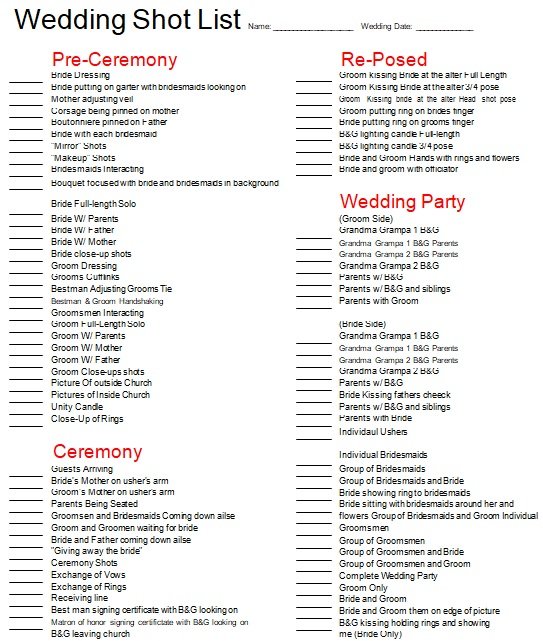 Printable Wedding Shot List Template Printable Templates Free