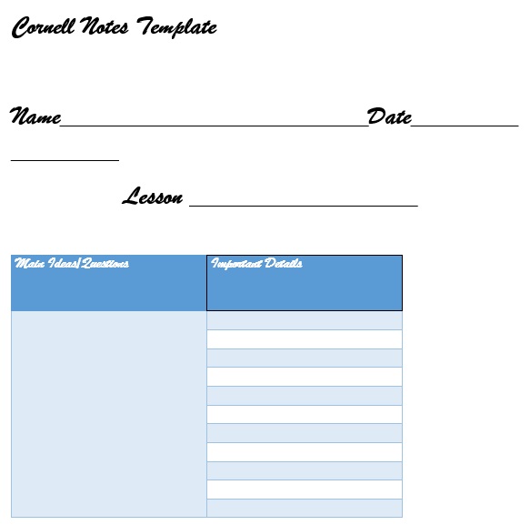 cornell notes template example