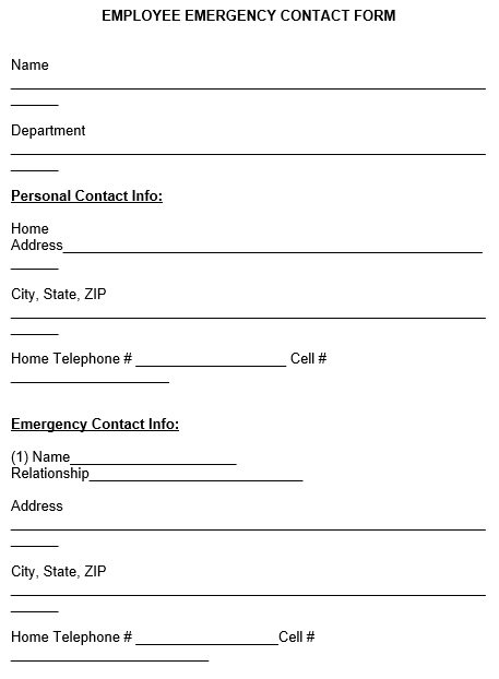 Free Employee Emergency Contact Form Pdf Word Eforms Free Employee 