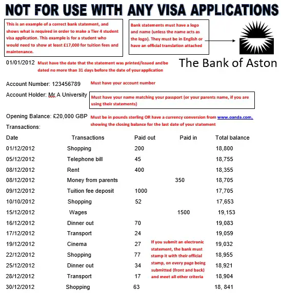 fake bank statement for visa