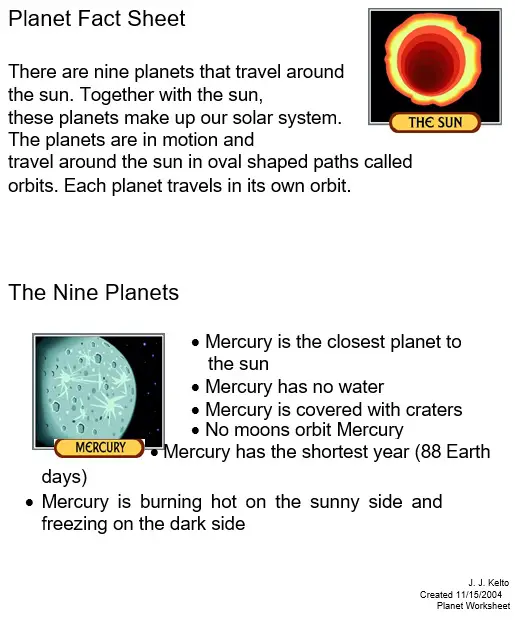 Printable Planet Fact Sheets