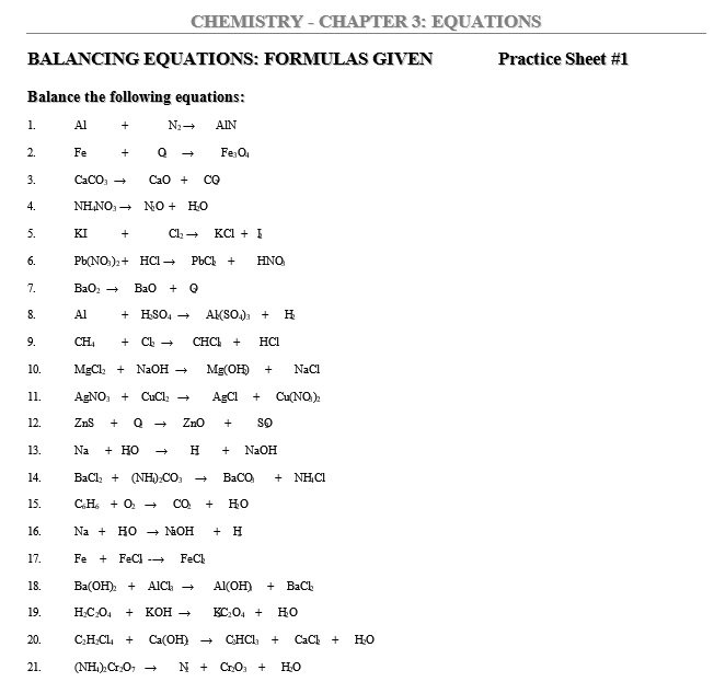 Chemistry Balancing Chemical Equations Worksheet With Answer Key Tessshebaylo