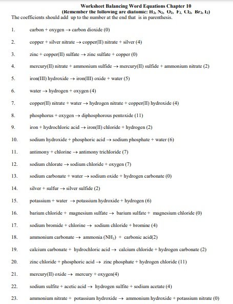 Free Balancing Chemical Equations Worksheets With Answers Best 