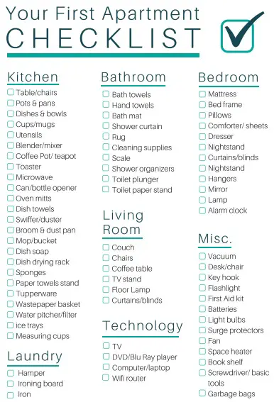 Free Printable of Kitchen Essentials for a First Apartment