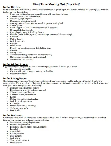 First / New Apartment Checklist Templates [Excel, Word, PDF] - Best ...