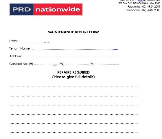 free maintenance report form 12
