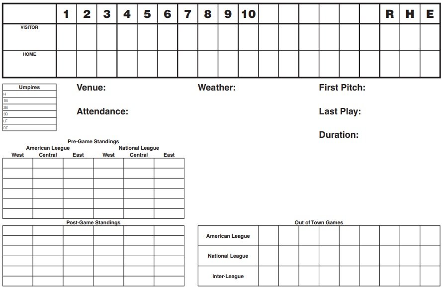 Printable Baseball Score Sheet Templates Excel Word PDF Best 