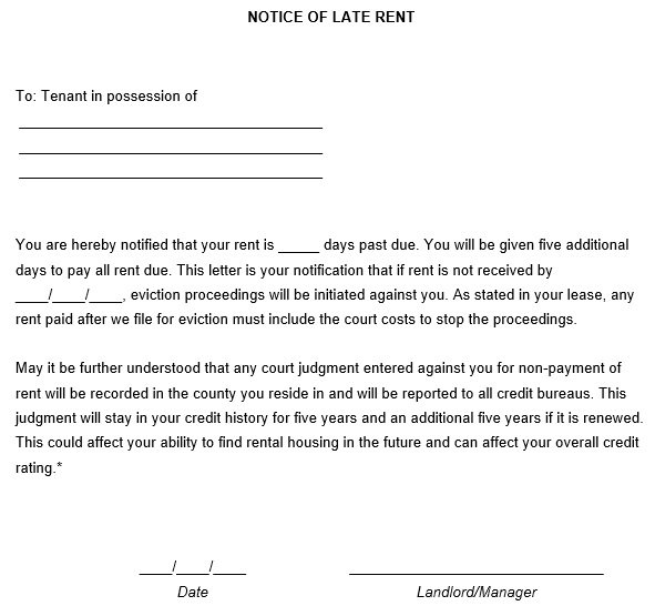 Free Printable Late Rent Notice Templates Word Best Collections