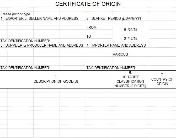 Certificate of Origin Download - Free