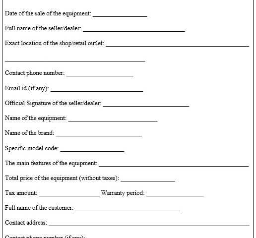 printable equipment bill of sale form