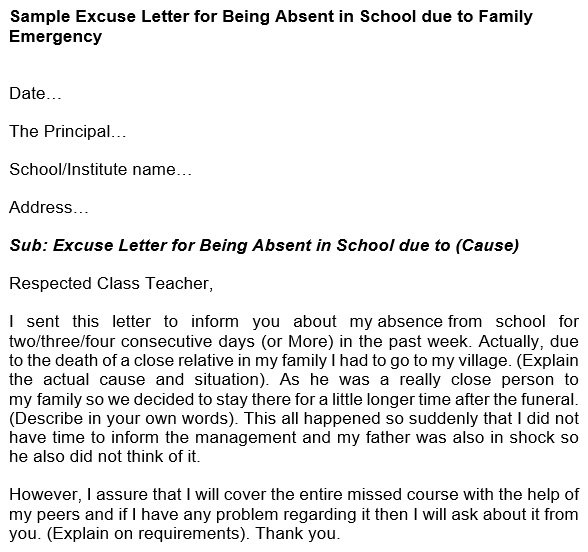 20 Free Excuse Letter For School MS Word Best Collections