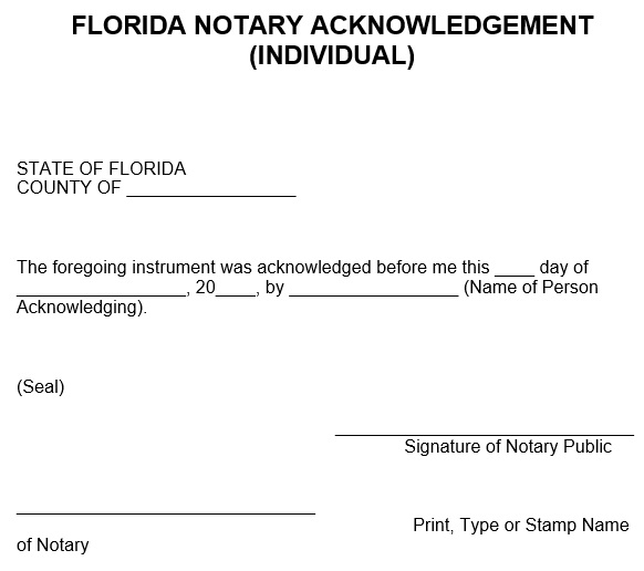 Printable Notary Acknowledgement Templates (MS Word) Best Collections