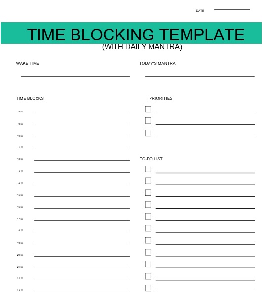 Free Printable Time Blocking Templates (Excel / Word) Best Collections