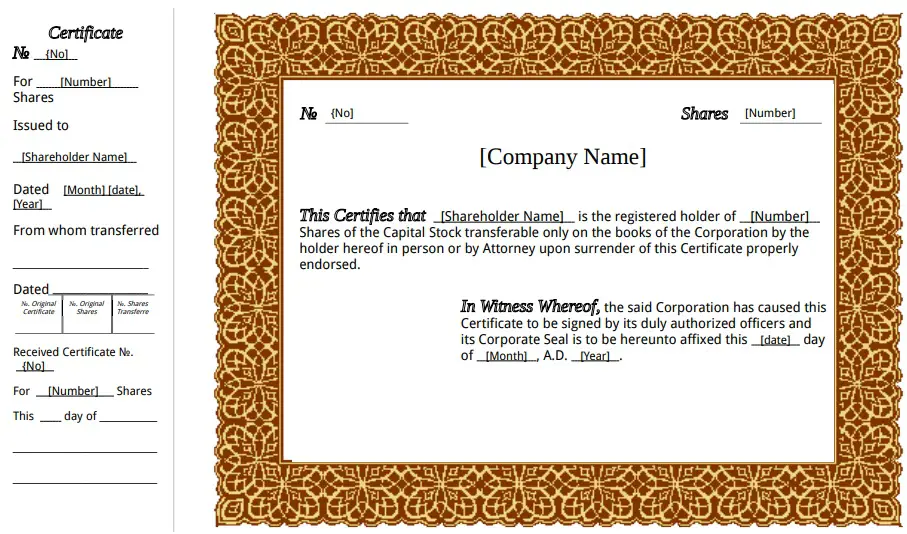 5+ Free Stock Certificate Templates in MS Word Format