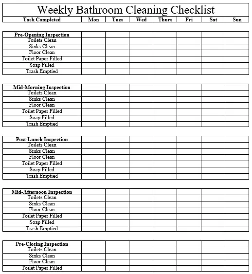 Free Printable Bathroom Cleaning Checklists (Word)