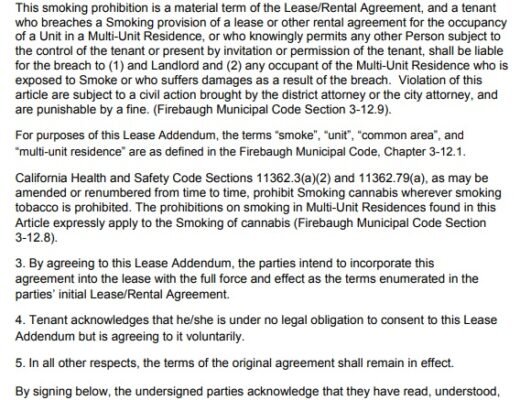 lease addendum prohibiting smoking