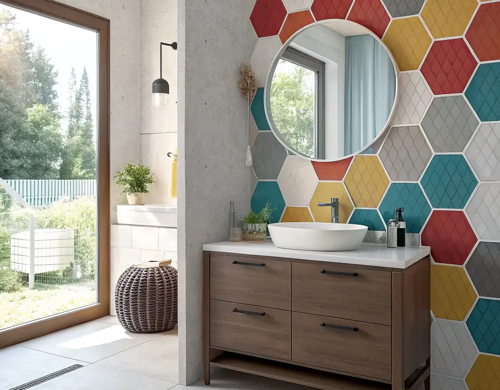 Bold Colored Hexagon Tile Accent Walls