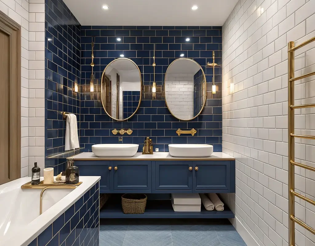 Bold Navy Blue Accent Bathroom