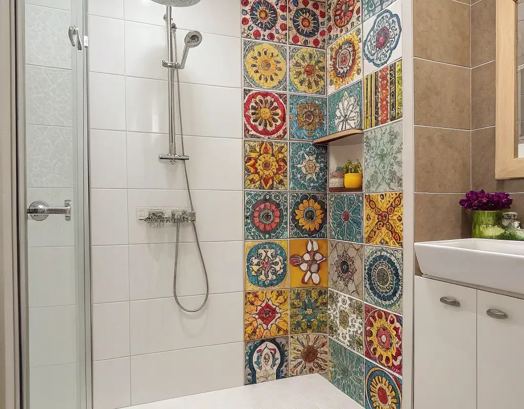 Colorful Mosaic Accent Shower Tiles