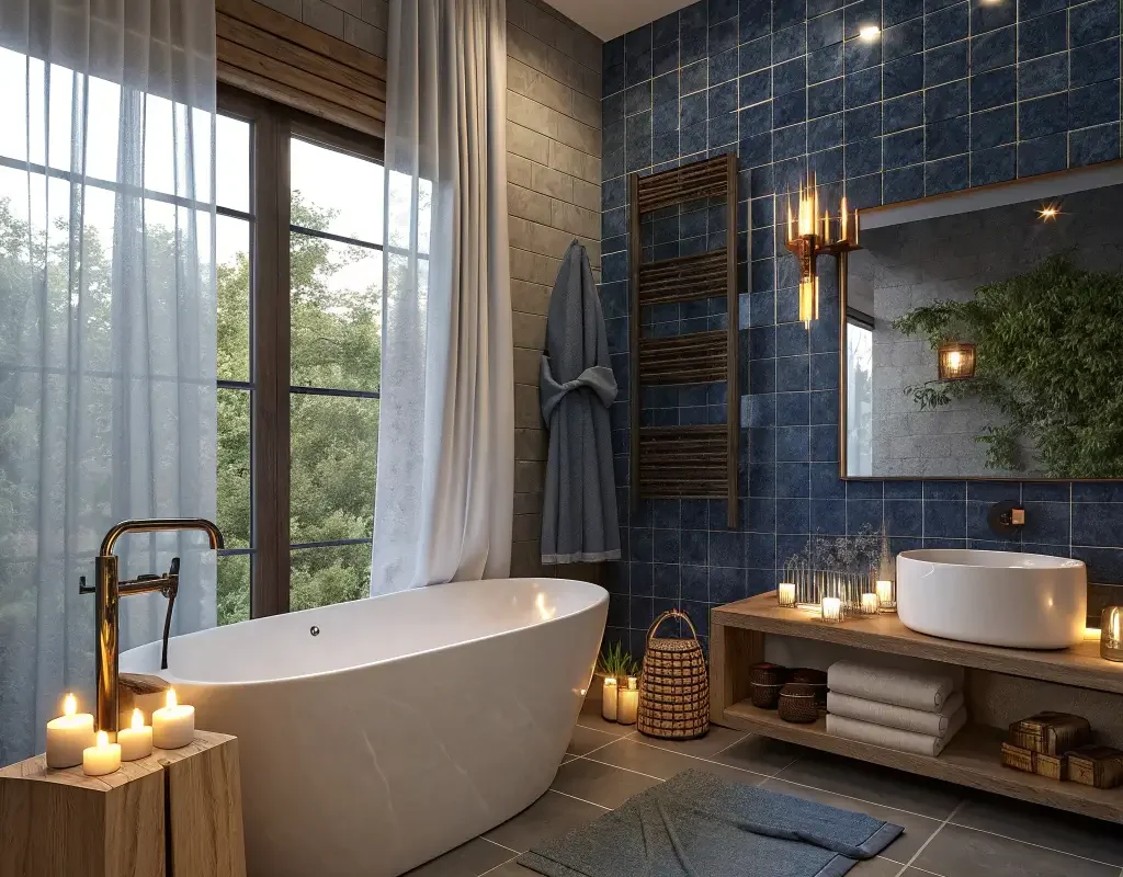 Deep Blue Spa Like Bathroom Retreat