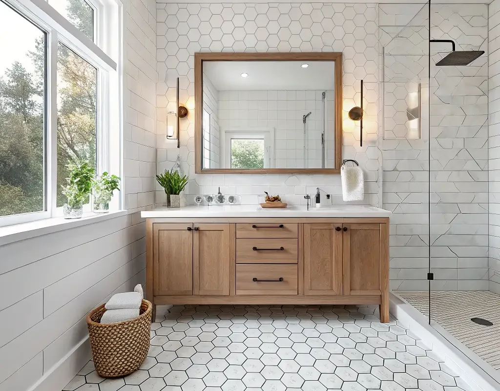 Glossy Hexagon Tiles for Bright Bathrooms