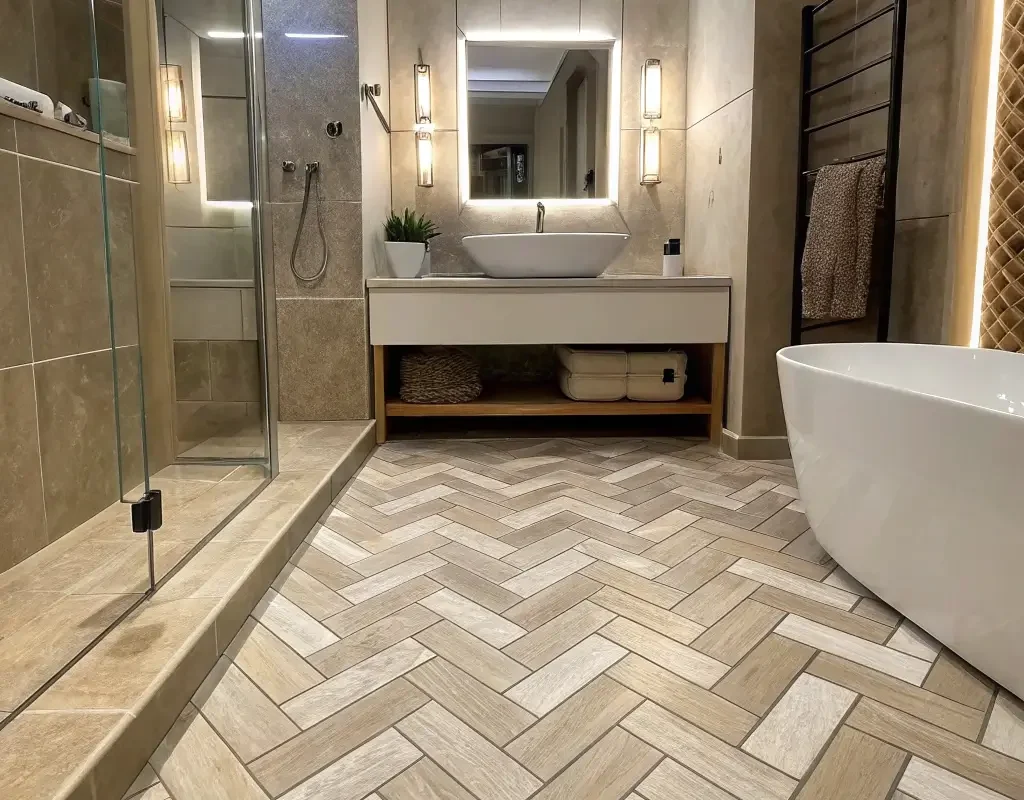 Herringbone Pattern Bathroom Tiles