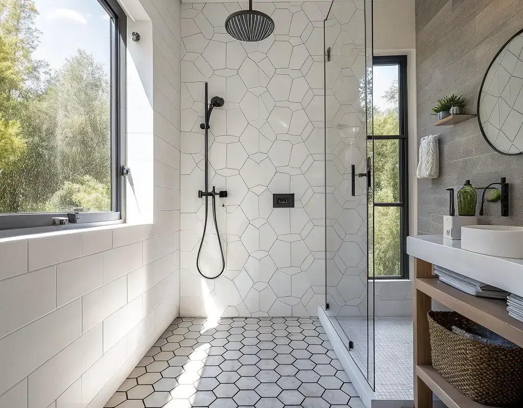 Hexagon Shape Trendy Shower Tiles