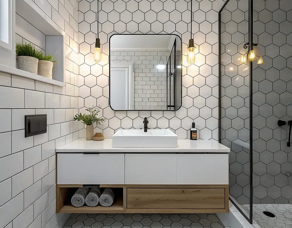 Hexagon Tiles Mixed with Subway Tiles
