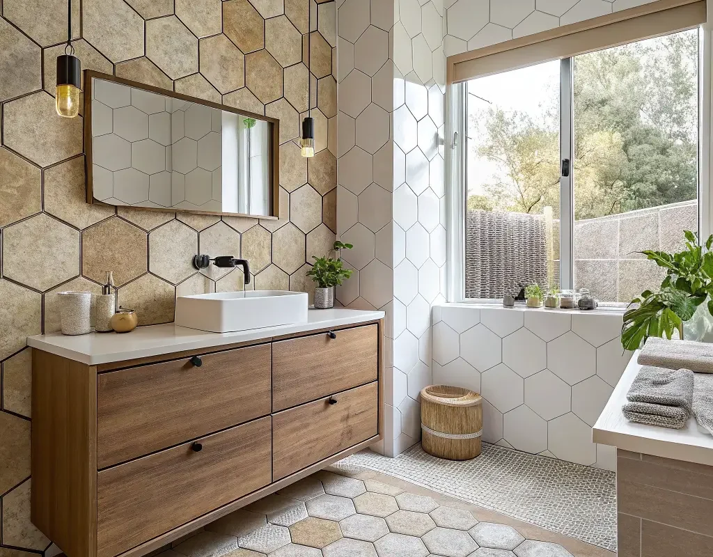 Hexagon Tiles in Neutral Earthy Tones