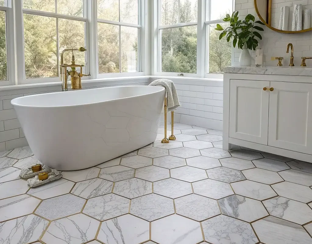 Hexagon Tiles with Marble Finish