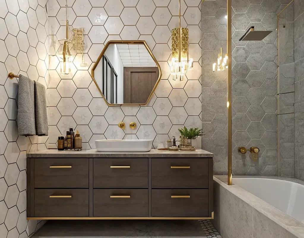Hexagon Tiles with Metallic Accents