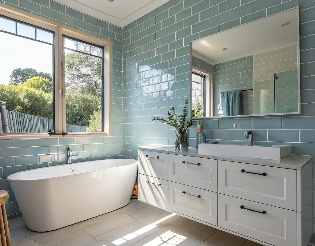 Light Blue Subway Tile Bathroom
