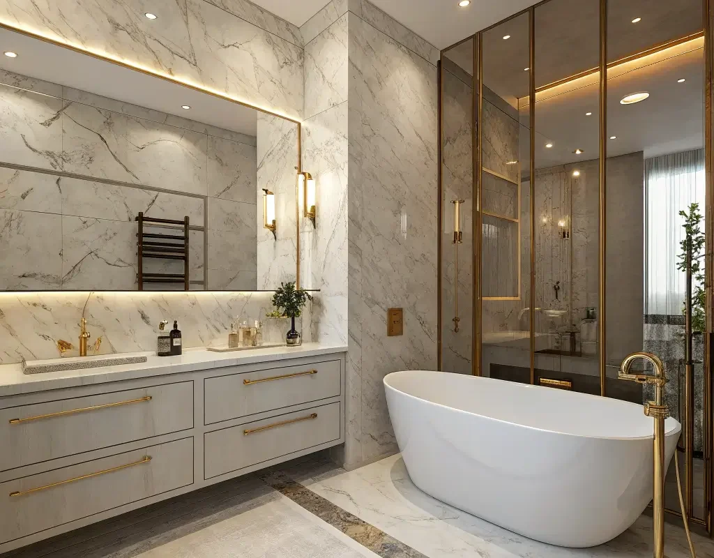 Luxe Marble Subway Tile Bathroom