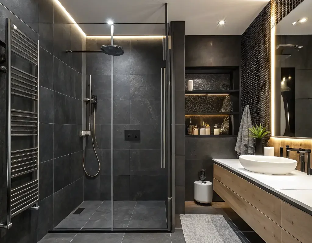 Matte Black Modern Shower Tiles