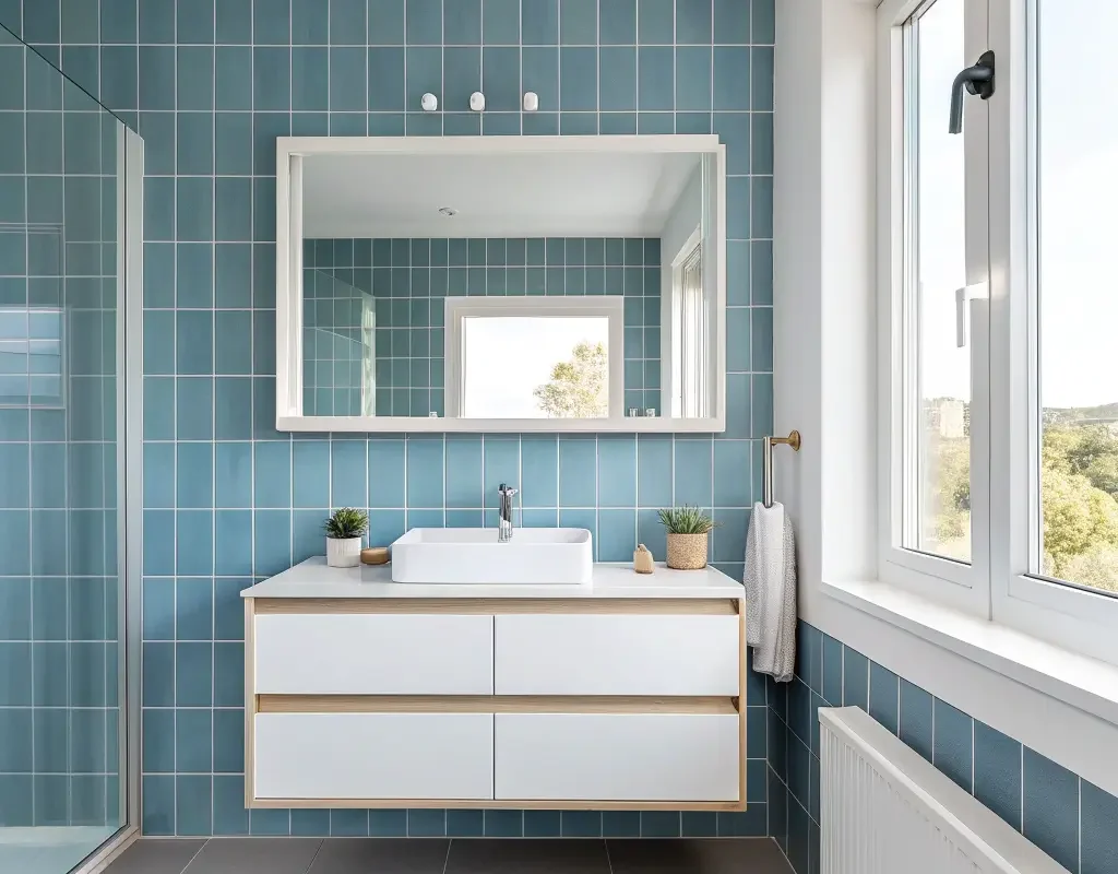 Minimalist Blue and White Bathroom